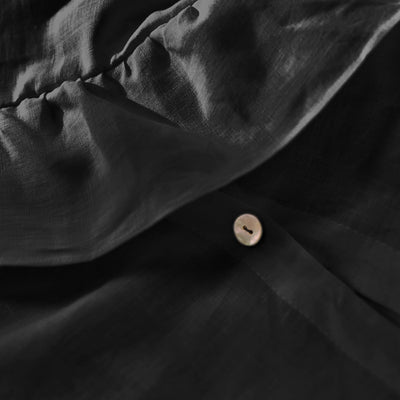 Ruffled Black Linen Duvet Cover