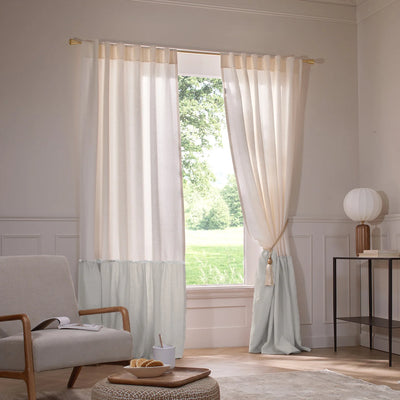 Custom Ruffled two tones custom Linen Curtain Light grey
