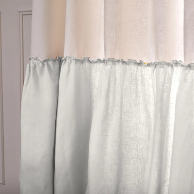 Custom Contrasted Ruffle Linen Curtain Light grey