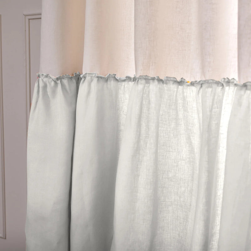 Custom Contrasted Ruffle Linen Curtain Light grey