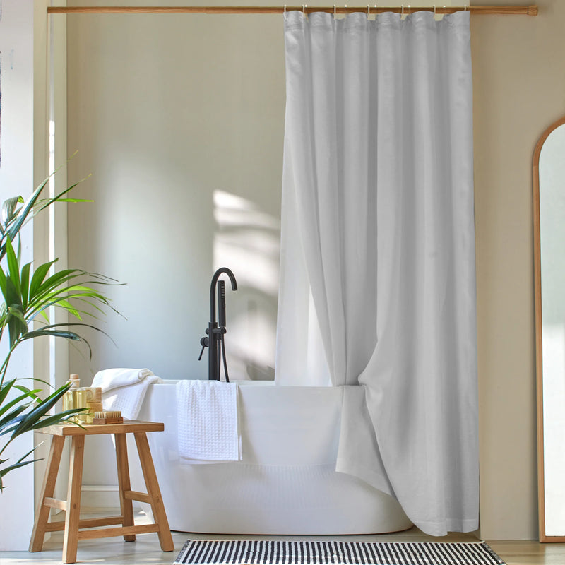 plain linen shower curtain stone grey