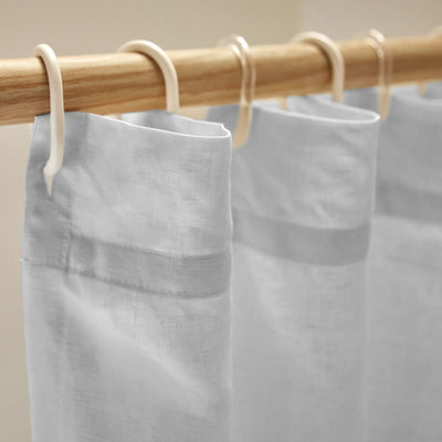 closeup linen shower curtain top stone grey