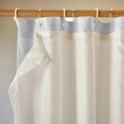 closeup lined linen shower curtain stone grey