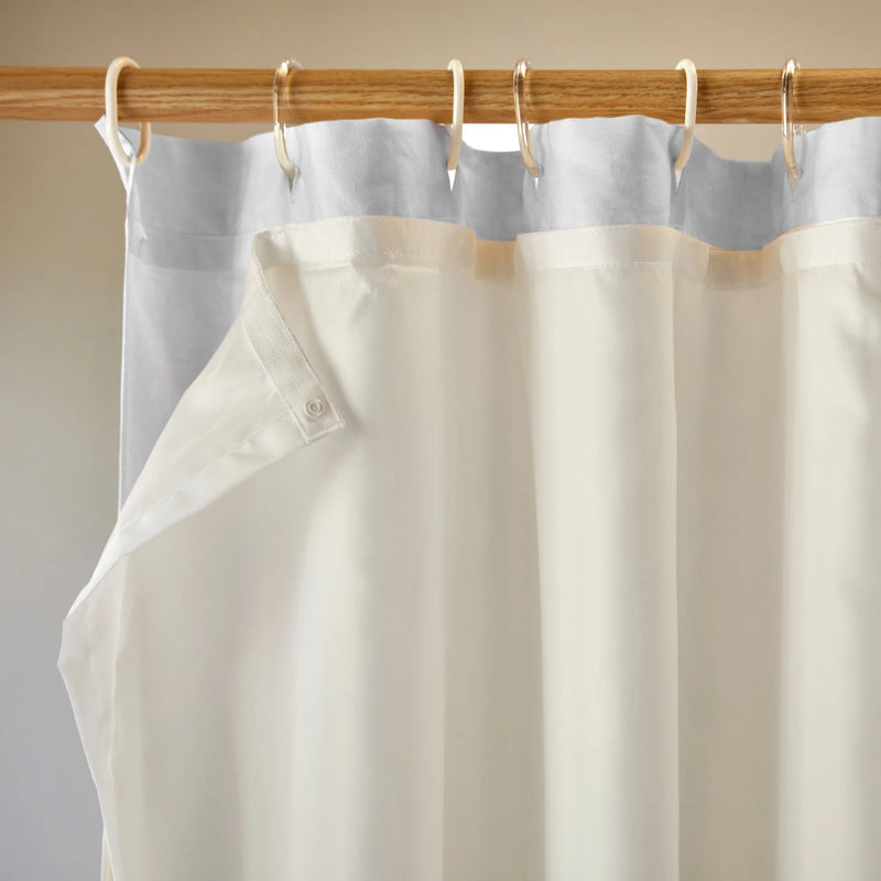 closeup lined linen shower curtain stone grey