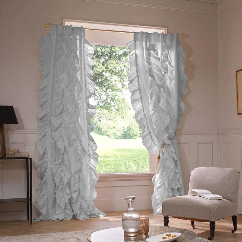 Custom drops Ruffles Linen curtains light grey
