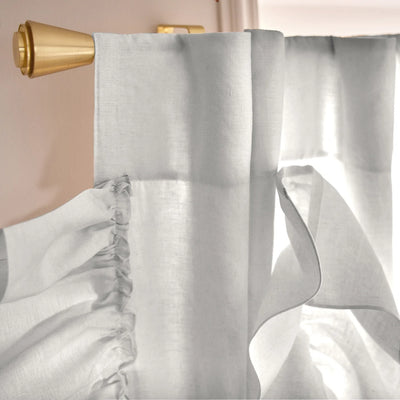 Custom drops Ruffles Linen curtain top  light grey