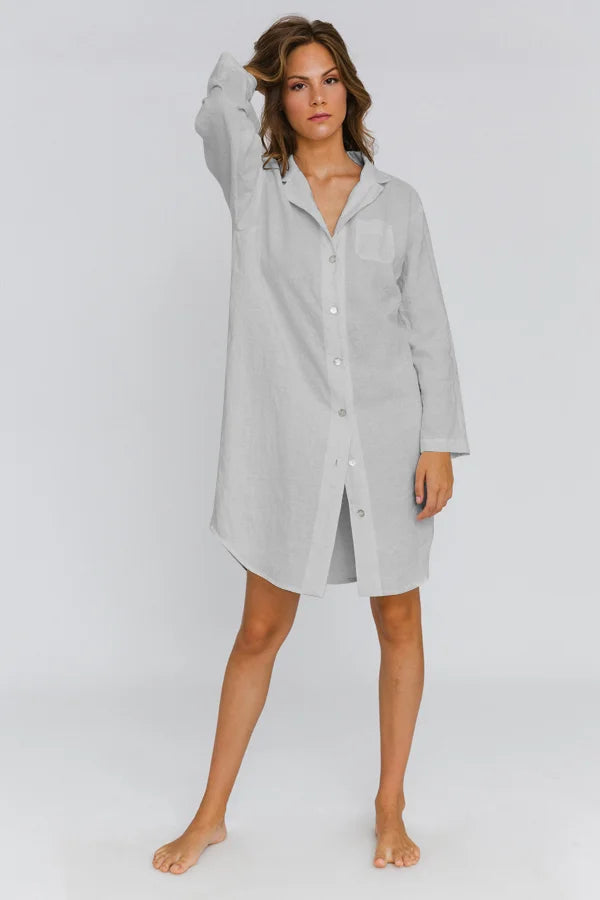 Long Soft linen Night Shirt “Eliza” stone grey