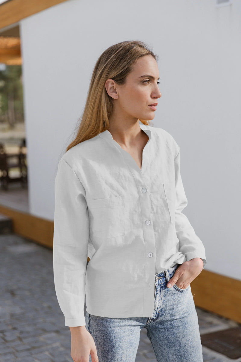 Casual linen blouse with long sleeves "Alana" stone grey