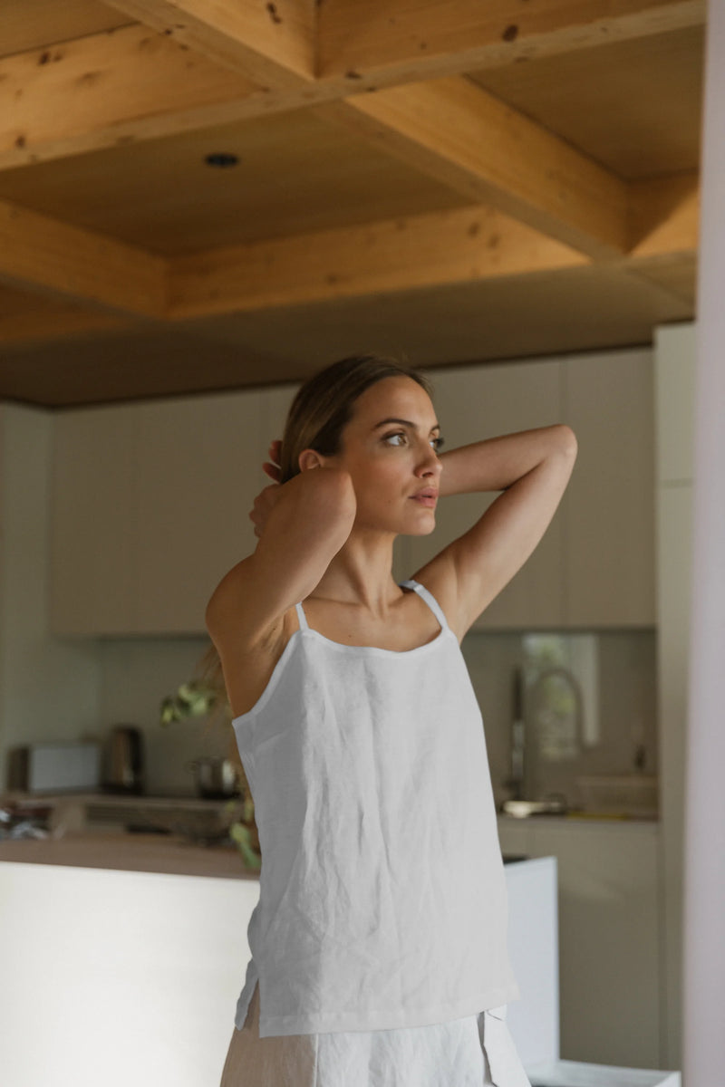 Short linen nightie with spaghetti straps “Maida” stone grey