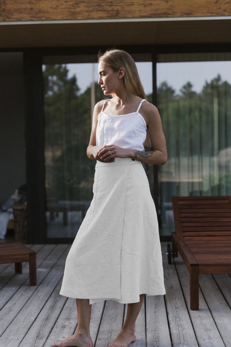 Casual long flared skirt in stone grey linen