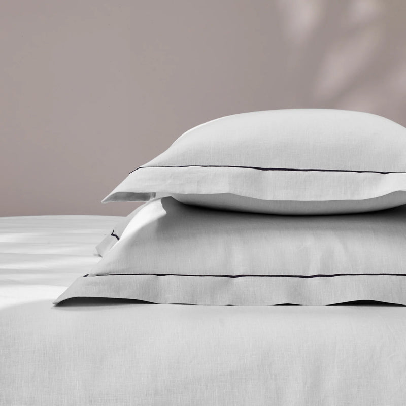 bourdon border stone grey linen pillowcase