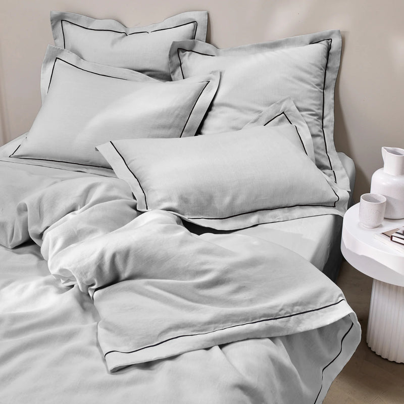 bourdon border light grey linen pillowcase