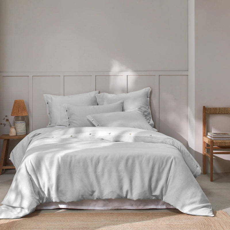 Shell Buttoned Washed Linen Duvet Cover Light Grey