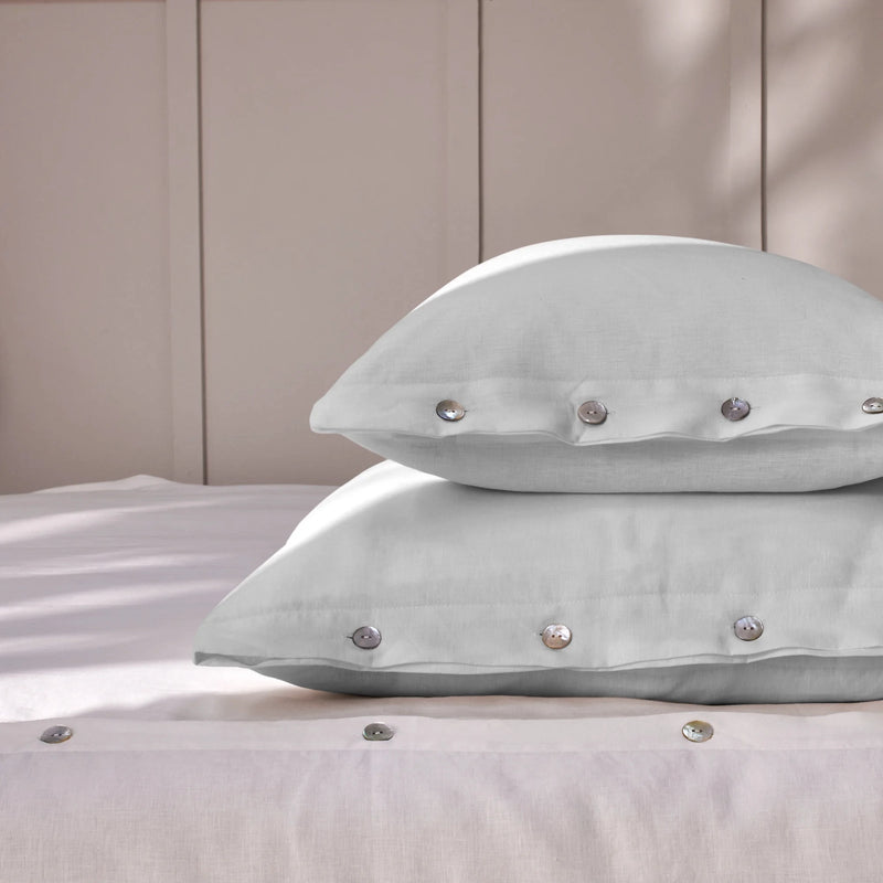 light grey soft Linen Pillowcases with Buttons