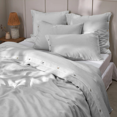 Shell Buttoned Soft Linen Duvet Cover Light Grey