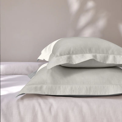 Hemstitch border light grey linen pillowcase