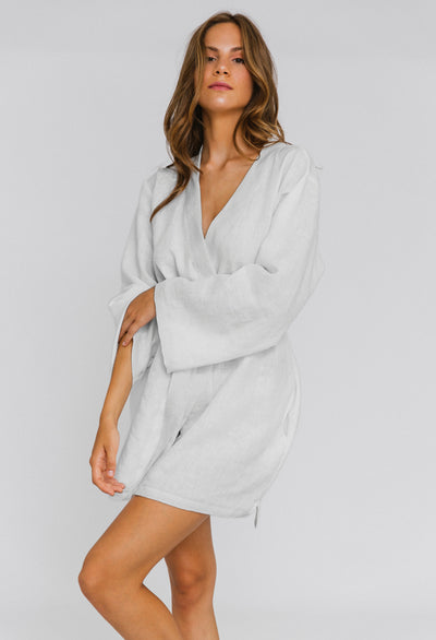 Linen Unisex Short Bathrobe "Alice" stone grey