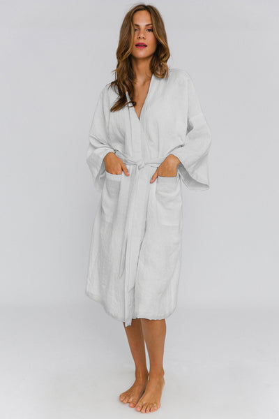 Linen Kimono bath robe stone grey - Laïs