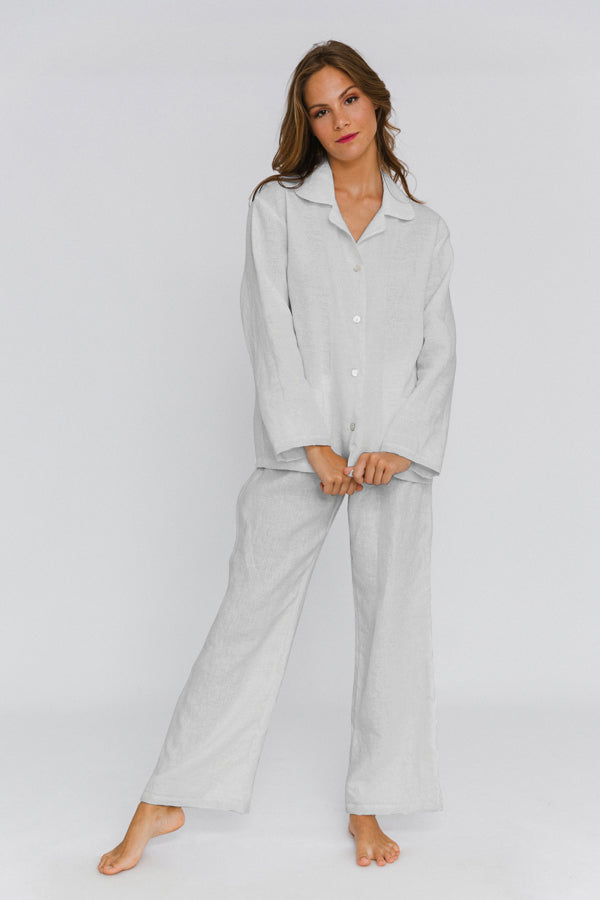 Soft Washed Linen Pyjamas Set stone grey