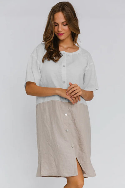 Buttoned Washed Linen Night Dress "Gabi" stone grey