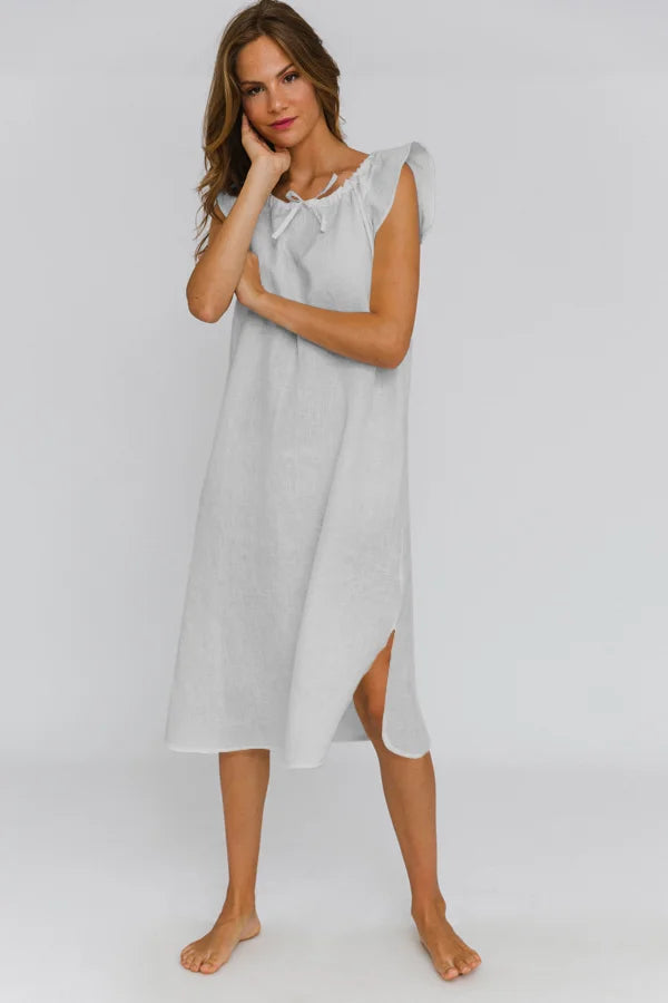 Long Linen Night Dress “Rosa” stone grey