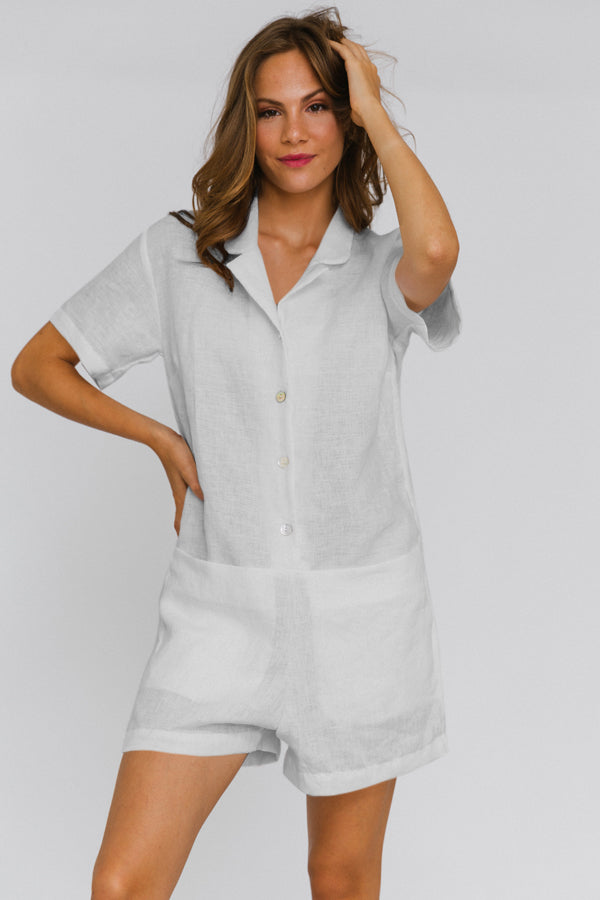 Washed Linen Romper "Nara" stone grey