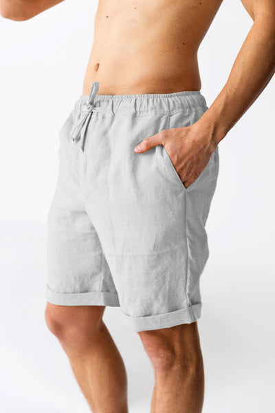 Relaxed washed linen shorts stone grey