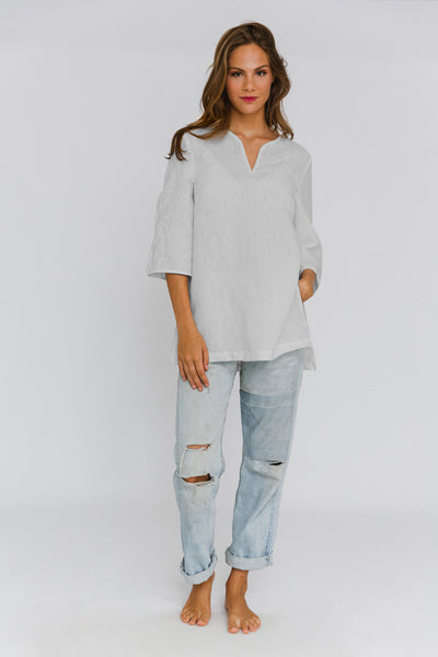 Linen tunic with slit sides stone grey