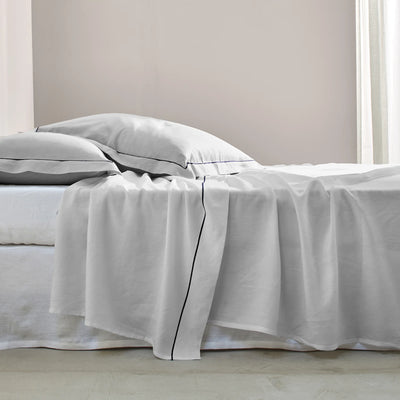 Bourdon border linen flat sheet light grey