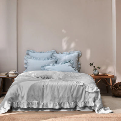 Ruffled Linen Duvet Cover light grey