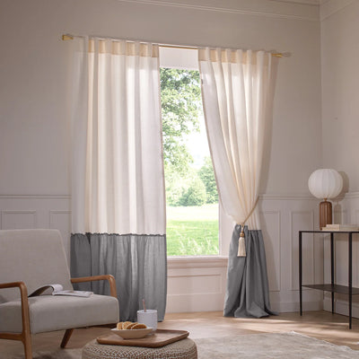 Custom Ruffled two tones custom Linen Curtain Dark grey