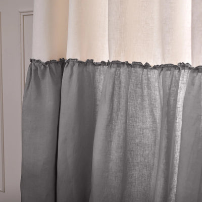 Custom Contrasted Ruffle Linen Curtain Dark grey