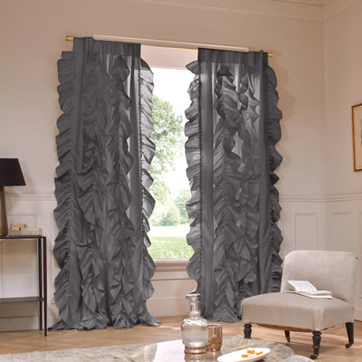 Custom ruffled Linen curtain dark grey