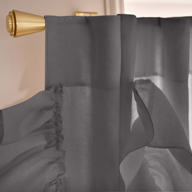 Custom drops Ruffles Linen curtain top dark grey