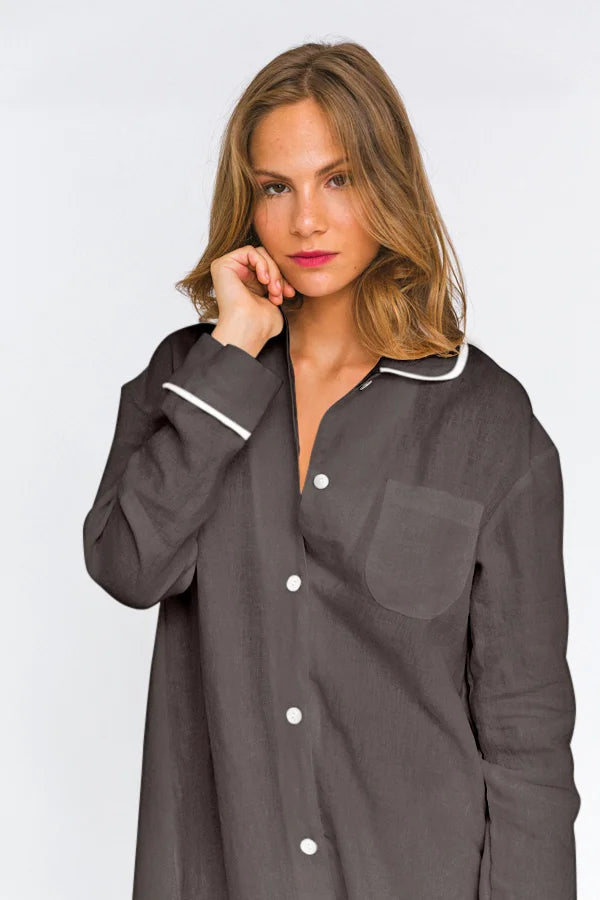 Luxury linen nightgown “Mel” lead grey