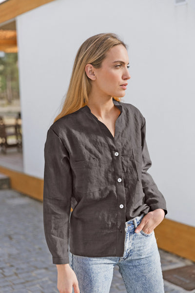 Casual linen blouse with long sleeves "Alana" dark grey