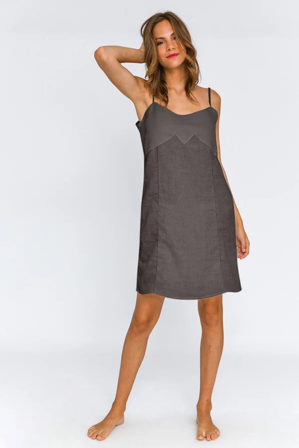 Washed Linen Nightgown "Olívia" lead grey