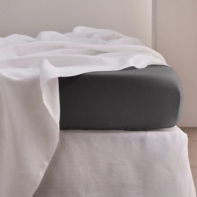 Linen Fitted Sheet Dark grey