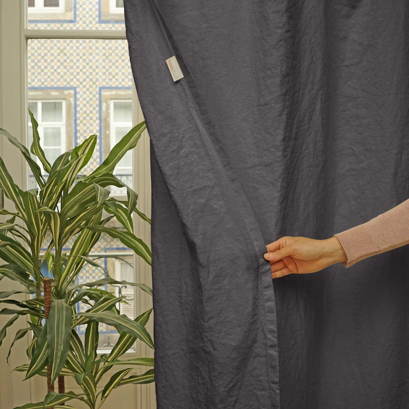 Linen curtain unlined lead grey