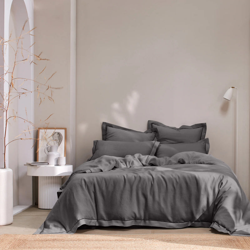 Bourdon border linen duvet cover dark grey