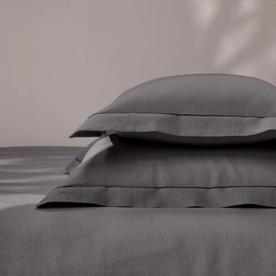 bourdon border lead grey linen pillowcase