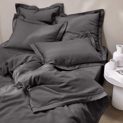 bourdon border dark grey linen pillowcase