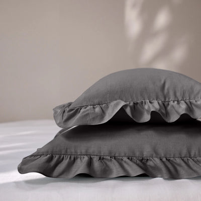 Dark grey Ruffles Linen Pillowcases