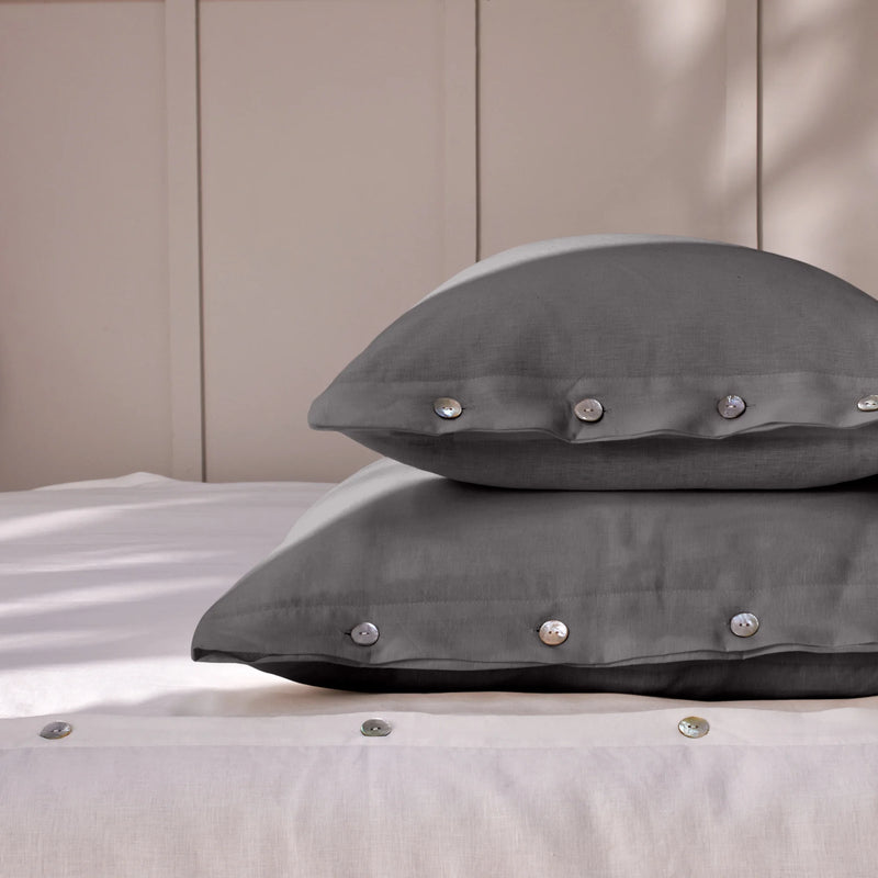 Dark grey soft Linen Pillowcases with Buttons