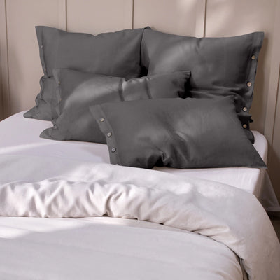 Dark grey linen Pillowcases with Buttons