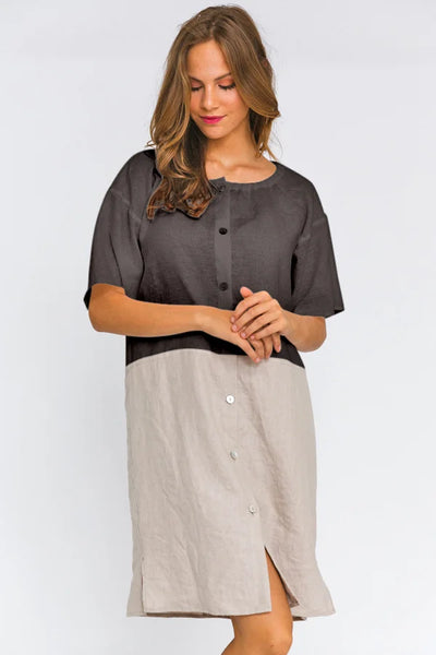 Buttoned Washed Linen Night Dress "Gabi" lead grey