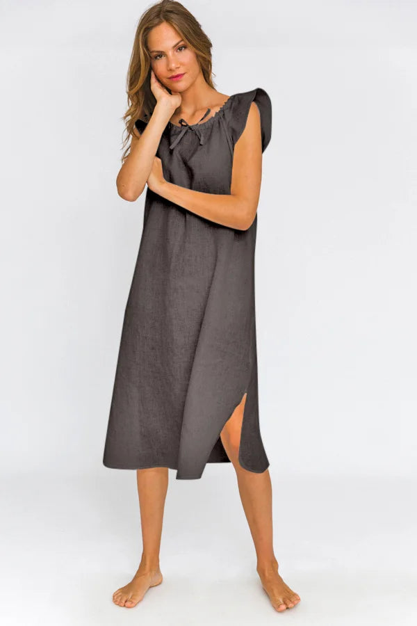 Long Linen Night Dress “Rosa” lead grey