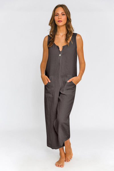 Women's linen jumpsuit lead grey