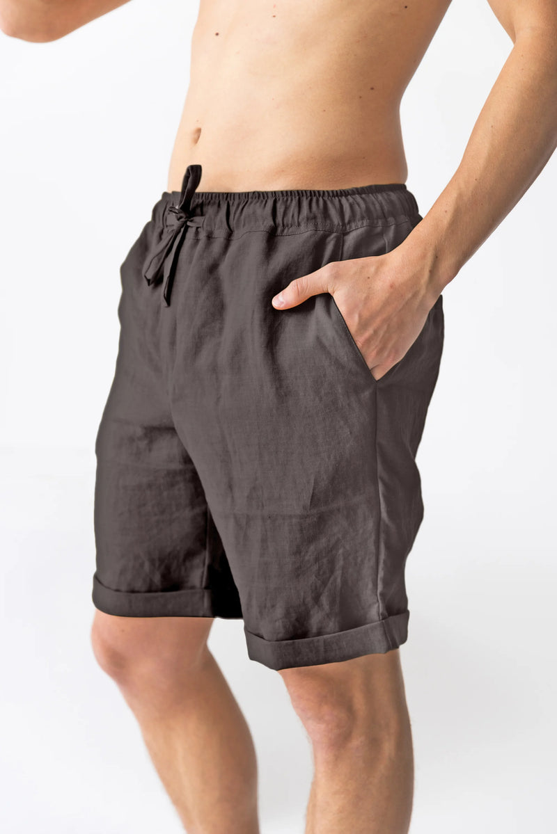 Relaxed washed linen shorts lead grey