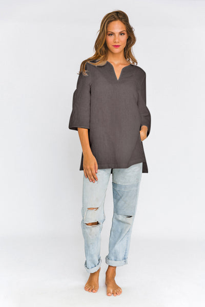 Linen tunic with slit sides lead grey